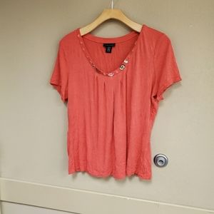 🧡 Apostrophe Stretch Gem Embellished Scoop Neck Pleated Top